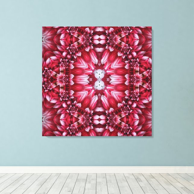 Impressão Em Tela Dália Carmesim Kaleidoscópica (Insitu(piso de madeira))