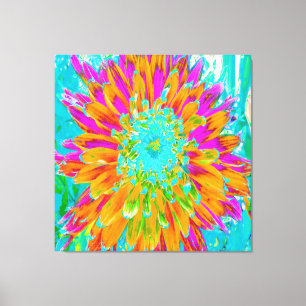 Impressão Em Tela Dália Decorativa Laranja Tropical e Rosa Quente