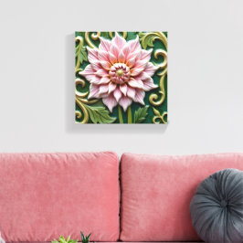 Impressão Em Tela Dália Rosa em Verde