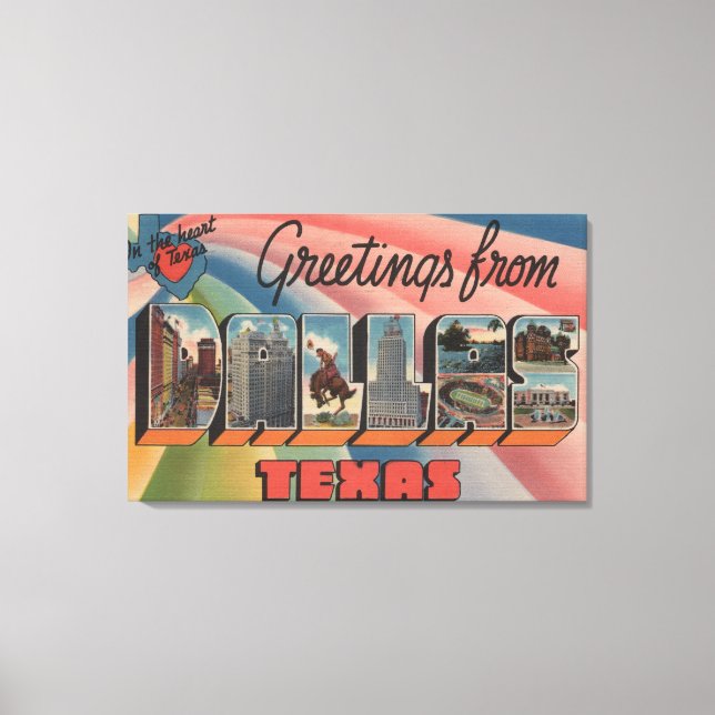 Impressão Em Tela Dallas, TexasLarge - Letra ScenesDallas, TX (Frente)