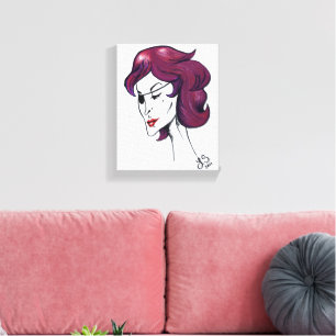 Impressão Em Tela Dama Pirata Violeta Mulher Cabelo Roxo Desenho Art