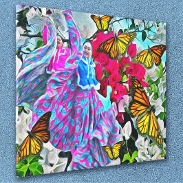 Impressão Em Tela Dançar com Flores e Borboletas PV01 Art