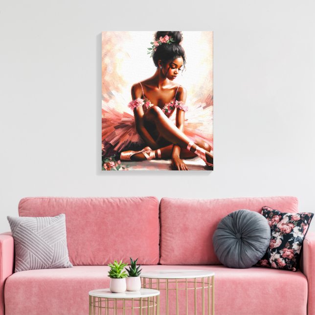 Impressão Em Tela Dançarina Balé Negra Em Tutu Rosa (Insitu(Sala de estar))