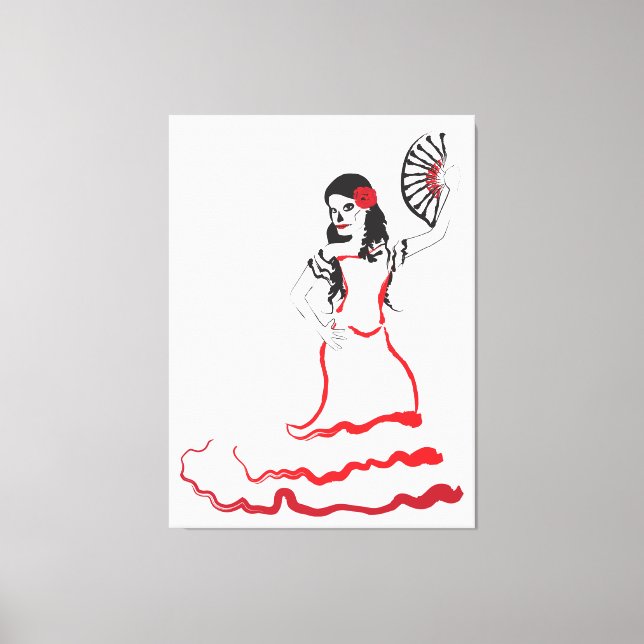 Impressão Em Tela dançarina espanhola do crânio: vermelha, preta e b (Frente)