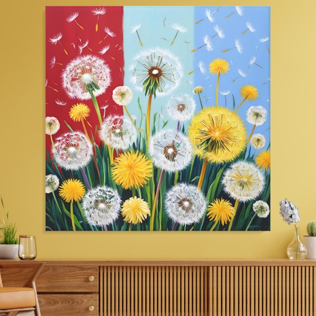 Impressão Em Tela Dandelions Amarelos e Brancos (Insitu(Sala de estar))
