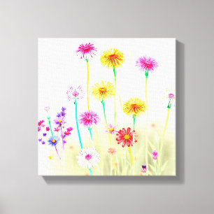 Impressão Em Tela Dandelions e Margaridas Neon Luminosos Arte Minima