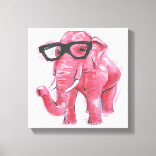Impressão Em Tela Dapper   Elefante Rosa Em Óculos