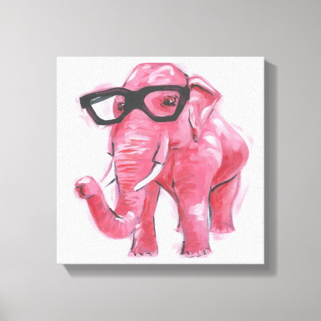 Impressão Em Tela Dapper | Elefante Rosa Em Óculos (Frente)