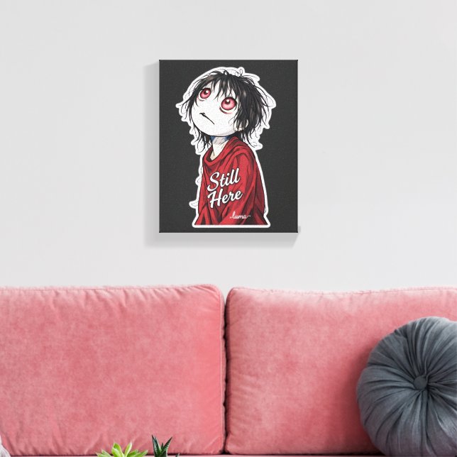Impressão Em Tela Dark Anime  "Still Here" Aesthetic Gothic Illustra (Insitu(Sala de estar))