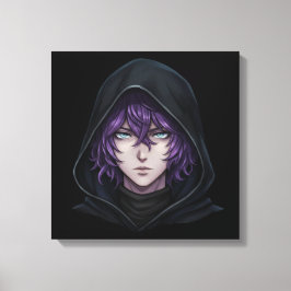 Impressão Em Tela Dark Hoodie Anime Boy with Purple Hair