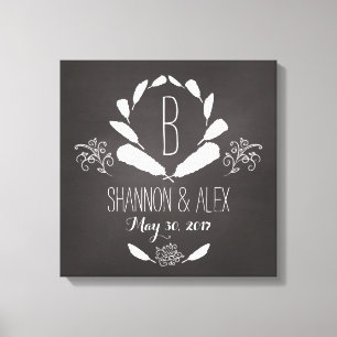 Impressão Em Tela Data do casamento do monograma do quadro da pena