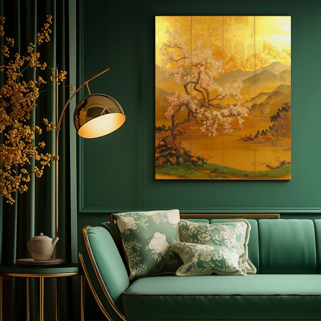 Impressão Em Tela Dawn Ouro Inspirado na Ásia Majestosa (Stunning Edo Period Gold Screen Panel Canvas Art)