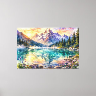 Impressão em Tela de Aquarela de Lago Alpino Etére