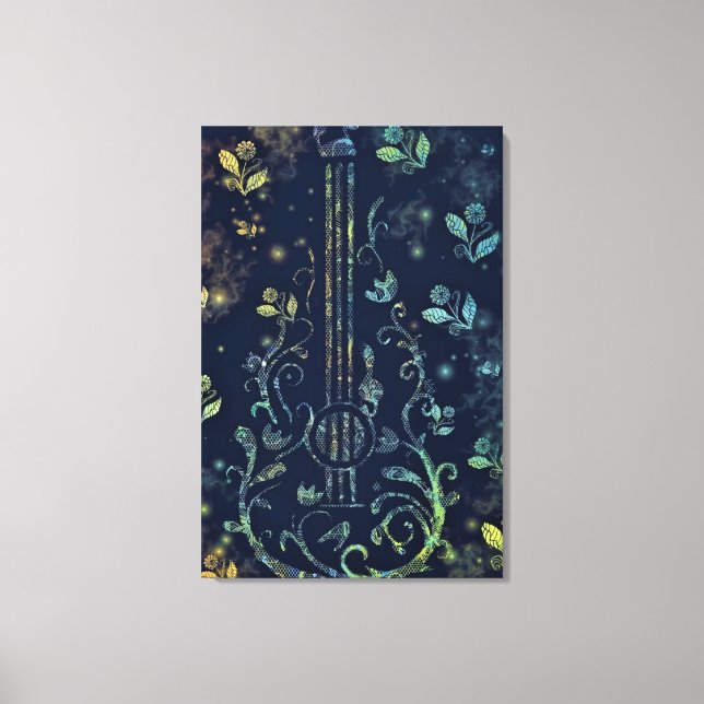 Impressão em Tela de Arte de Guitarra de Flores -  (Frente)