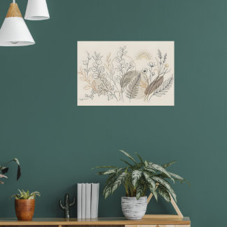 Impressão em tela de arte de linha de flores silve