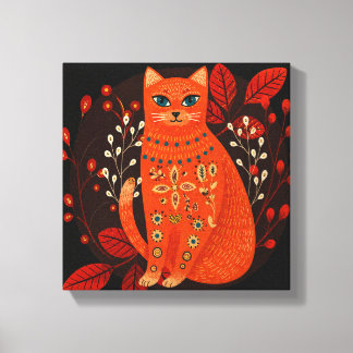 Impressão em Tela de Arte Popular de Gato Laranja 