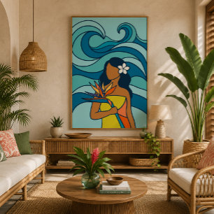 impressão em tela de arte tropical de meados do sé