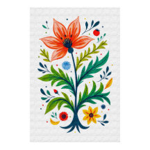 Impressão em Tela de Árvore Floral de Arte Popular