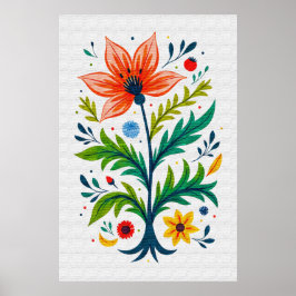 Impressão em Tela de Árvore Floral de Arte Popular