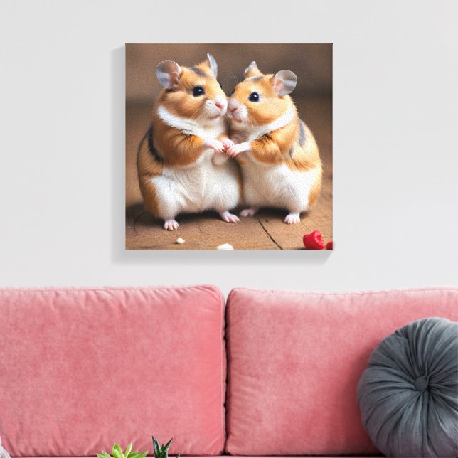 Impressão em Tela de Casal de Hamsters Fofos (Insitu(Sala de estar))