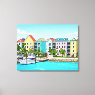 Impressão em tela de casas coloridas nas Bahamas