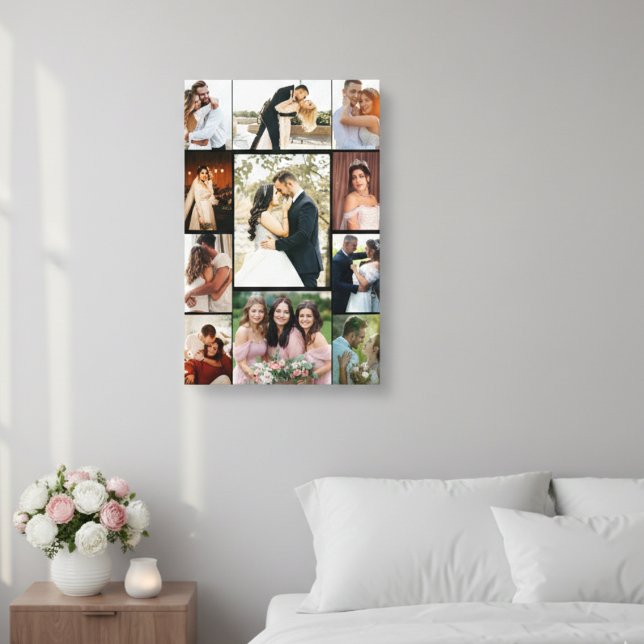 Impressão em Tela de Colagem de Fotos Personalizad (Personalized 11-Photo Wedding Collage Canvas Print Elegant Custom Wall Art)