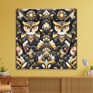 Impressão em Tela de Corujas Arco-íris Art Déco