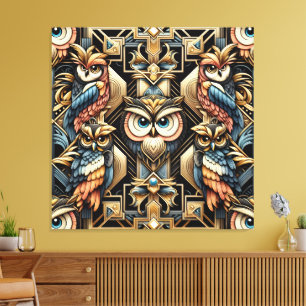 Impressão em Tela de Corujas Arco-íris Art Déco