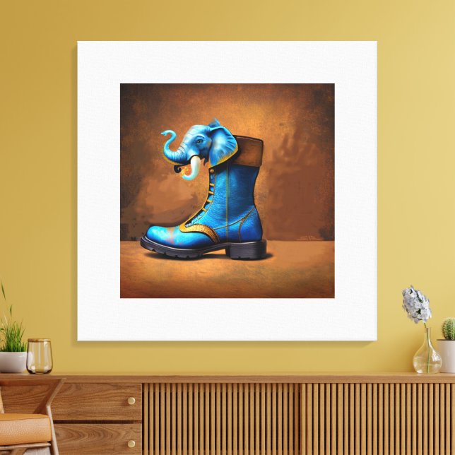 Impressão em tela de Elefante com Bota Steampunk (Insitu(Sala de estar))