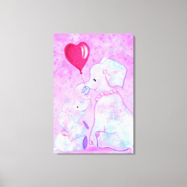 Impressão em Tela de Elefante Mãe e Bebê Pintura (Frente)