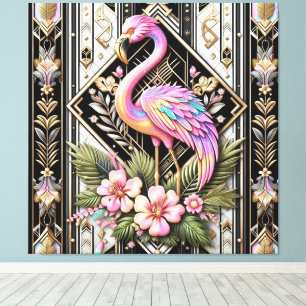 Impressão em tela de flamingo rosa Art Deco