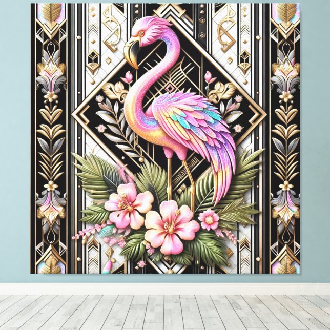 Impressão em tela de flamingo rosa Art Deco (Insitu(piso de madeira))
