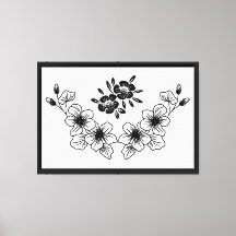 Impressão em Tela de Flores Preto e Branco Clássic