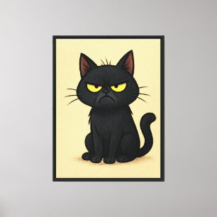 Impressão em Tela de Gato Preto Mal-Humorado de De