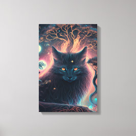 Impressão em Tela de Gato Preto Místico | Presente