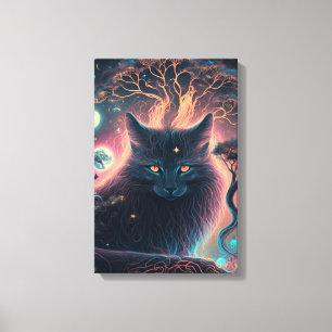 Impressão em Tela de Gato Preto Místico Presente