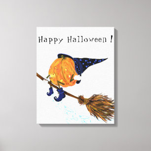 Impressão em Tela de Halloween Bruxa Abóbora Voado