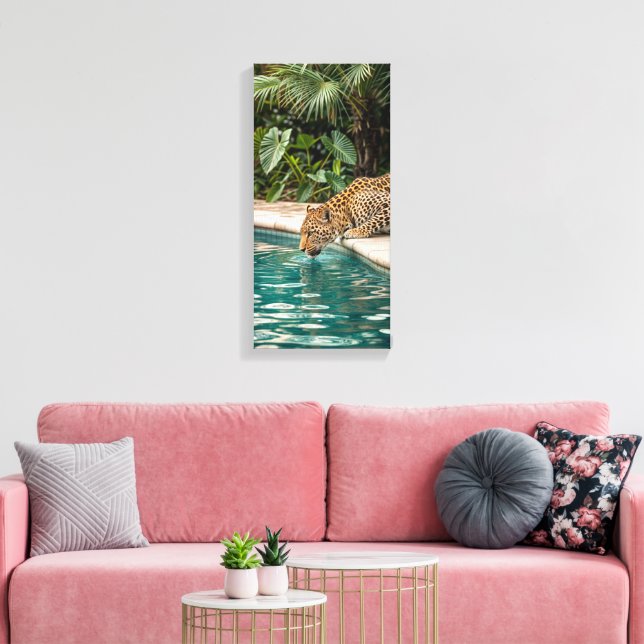 Impressão em Tela de Leopardo Tropical Bebendo – A (Insitu(Sala de estar))