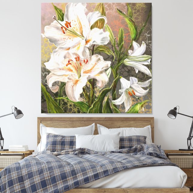 Impressão em Tela de Lírios Brancos (Insitu(Quarto))