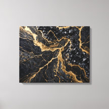 Impressão em Tela de Luxo Mármore Preto e Dourado