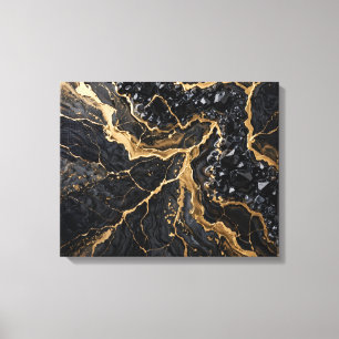 Impressão em Tela de Luxo Mármore Preto e Dourado 