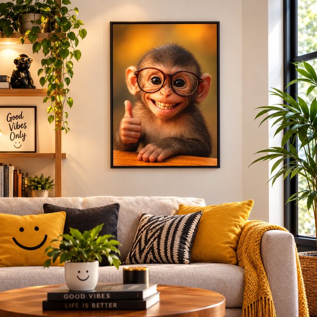 Impressão em Tela de Macaco Bebê Alegre com Sorris (Criador carregado)