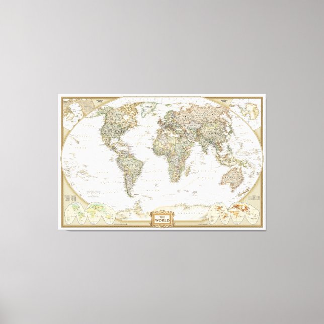 impressão em tela de mapa antigo do mundo (Frente)