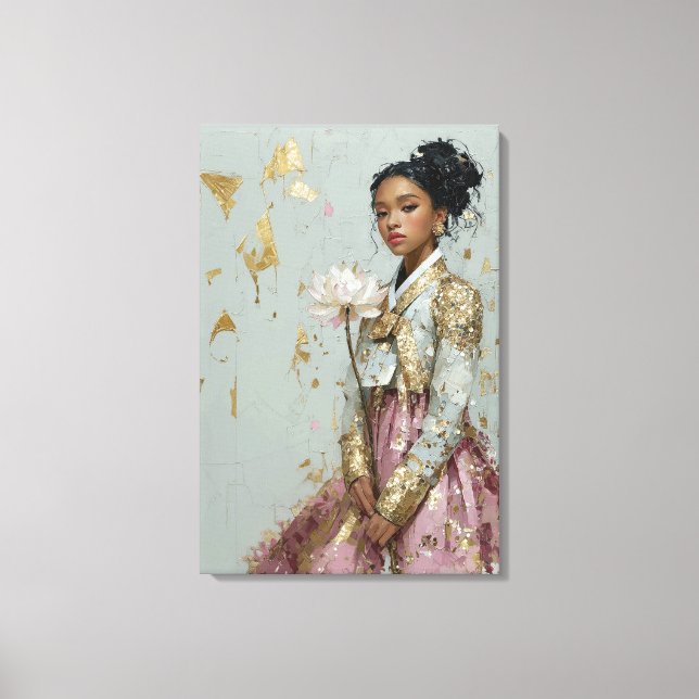 Impressão em Tela de Menina com Hanbok Moderno Ver (Frente)