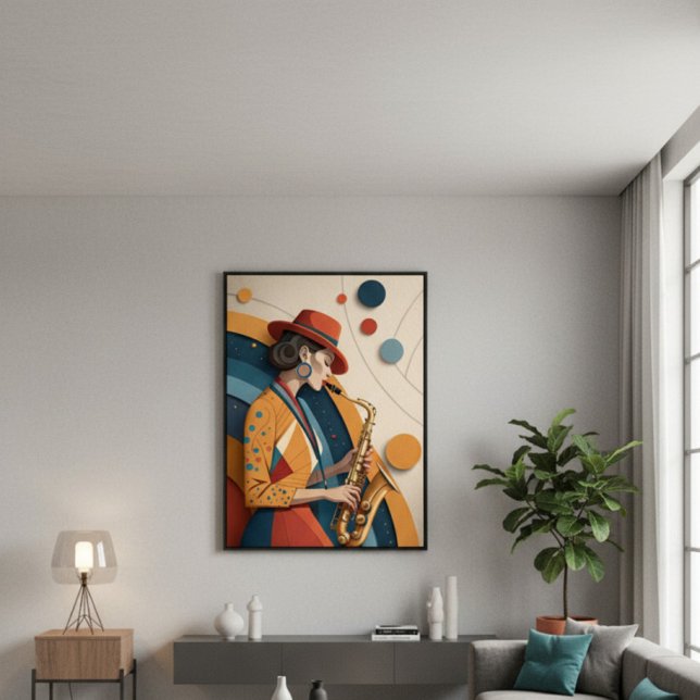 Impressão em Tela de Mulher de Jazz Abstrata Elega (Elegant Abstract Jazz Woman Canvas Print)