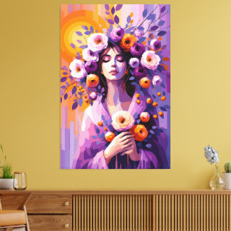 Impressão em Tela de Mulher Floral Boho