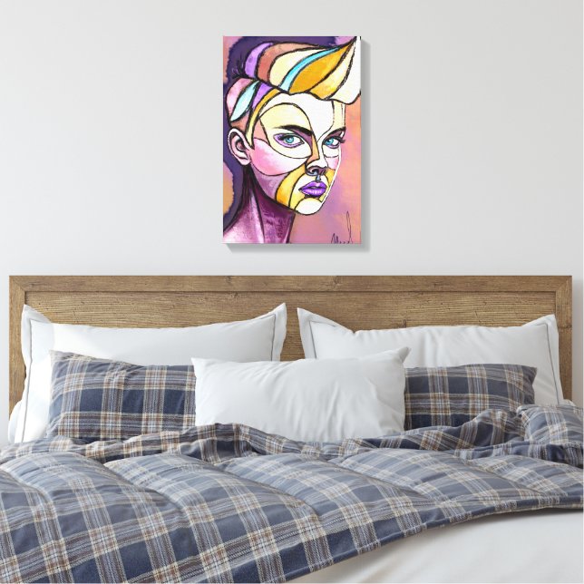 Impressão em Tela de Mulher Punk Colorida (Insitu(Quarto))