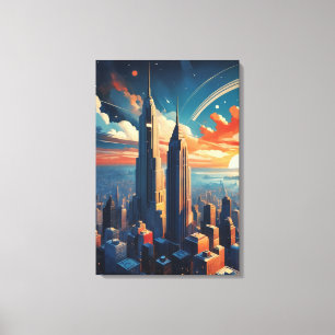 Impressão em Tela de Paisagem Urbana Futurista ao 