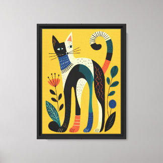 Impressão em tela de pintura aquarela de gato e fl