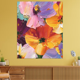 Impressão em Tela de Pintura Floral Vibrante com I